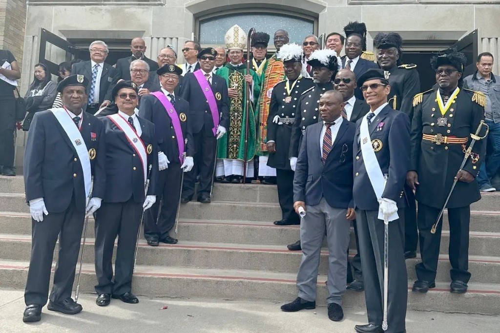 Bishop Vincent Nguyen, Father Alex Osei, and Knights at St. Boniface Parish, Toronto